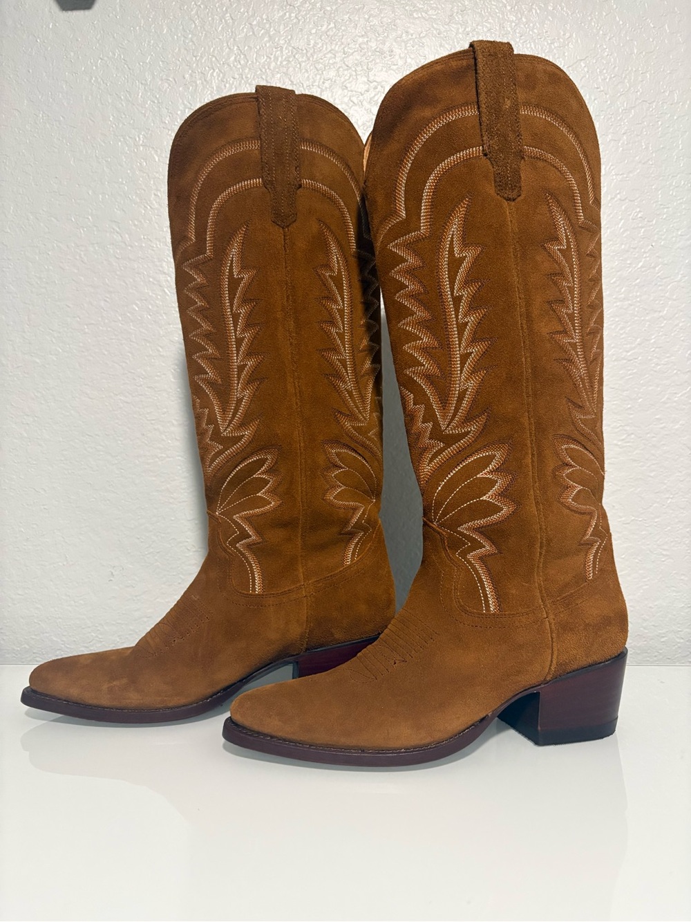 Tecovas Abby suede  Brown Suede Embroidered Western Knee-High Boots